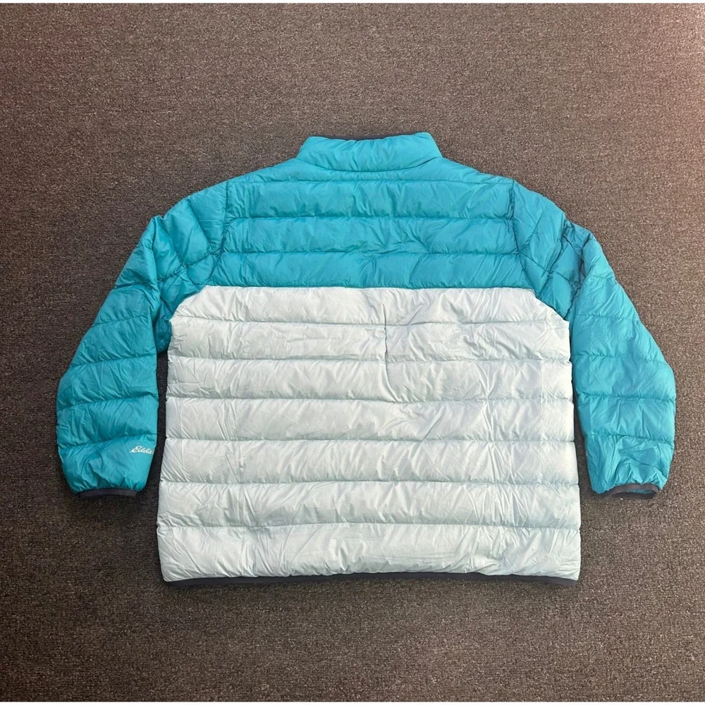 Eddie Bauer Stratuslite EB650 Puffer Jacket Teal Womens 1X Colorblock Pullover